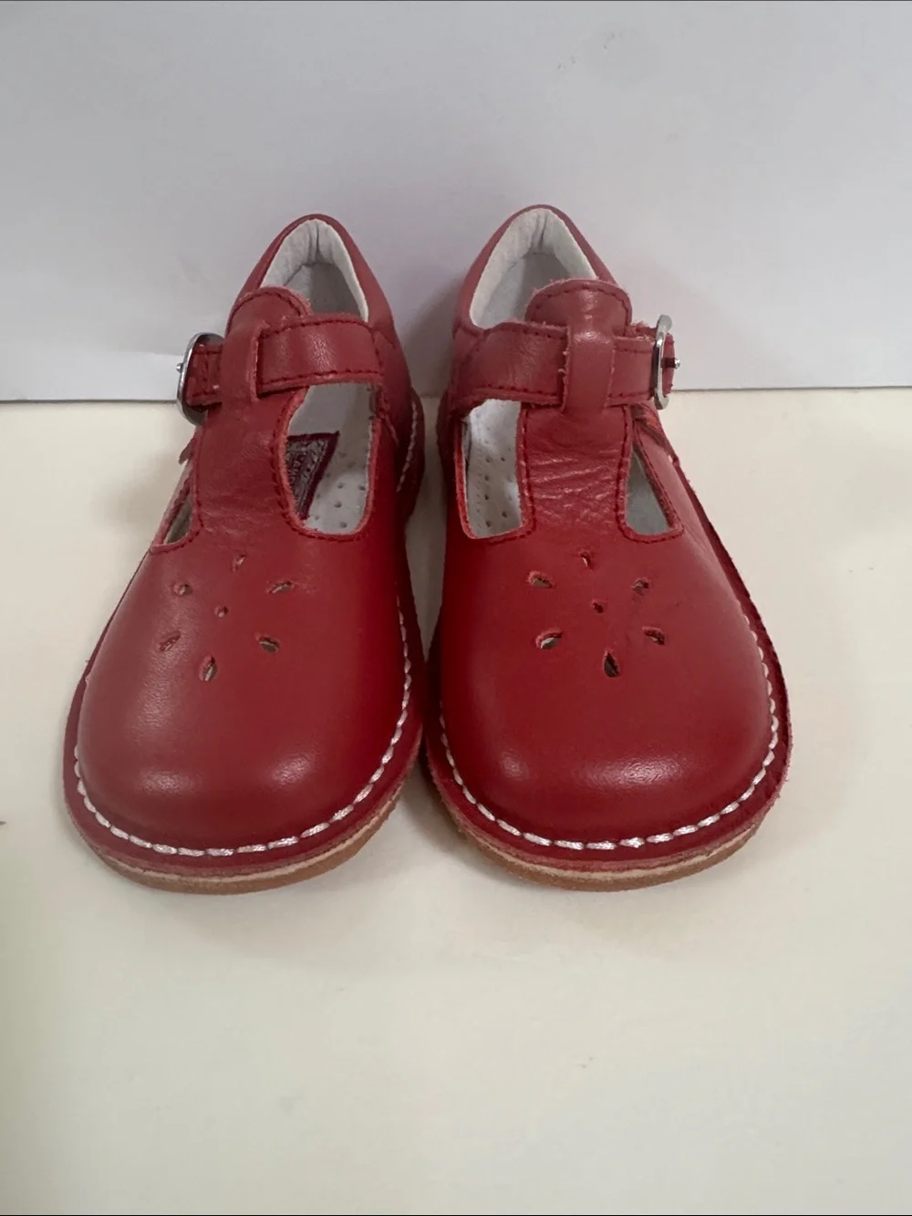 L'Amour Red T‑Bar Girls Leather Dress Shoes